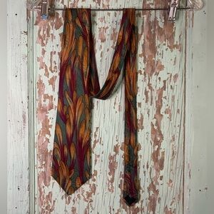 Men’s Nordstrom hand sewn retro orange and green 100% silk necktie